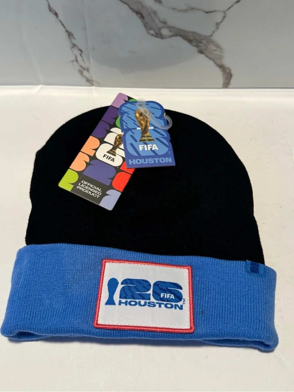 FIFA Houston Black Beanie with Blue Cuff